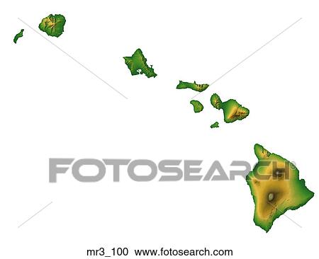 Stock Image - hawaii, hi, map, relief, terrain. Fotosearch
