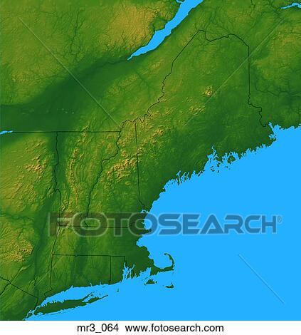 Picture - map, new england, northeast, relief, terrain. Fotosearch
