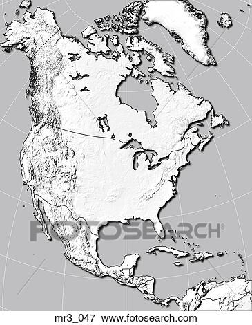 Map North America Relief Terrain Topographic Stock Photo