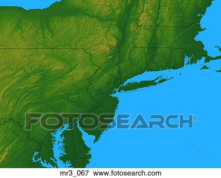 Stock Photo - map, northeast, northeast corridor, relief, terrain. Fotosearch