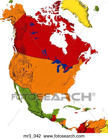 Stock Image - map, relief, political, north america, atlas. Fotosearch