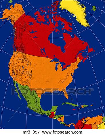 Stock Photo - map, relief, political, north america, atlas. Fotosearch