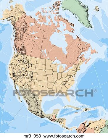 Stock Photo - map, relief, political, north america, atlas. Fotosearch