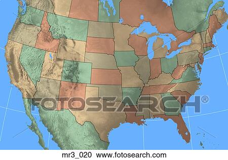 Stock Image - map, terrain, relief, political, atlas. Fotosearch