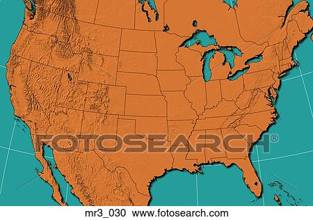 Stock Image - map, terrain, relief, political, atlas. Fotosearch