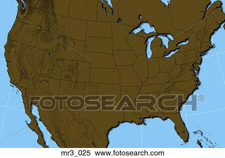 Stock Photography - map, united states, terrain, political, atlas. Fotosearch