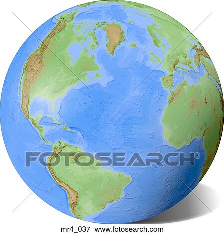 Stock Photo - drop shadow, globe, map, north atlantic, relief. Fotosearch