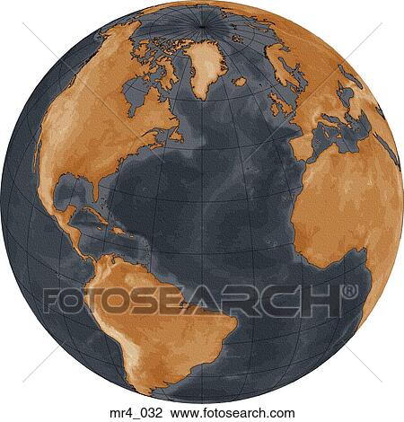 Stock Image - globe, map, north atlantic, world. Fotosearch