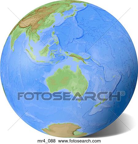 Stock Photo - globe, relief, map, indonesia, australia. Fotosearch