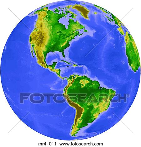Stock Image - globe, relief, north america, map, americas. Fotosearch
