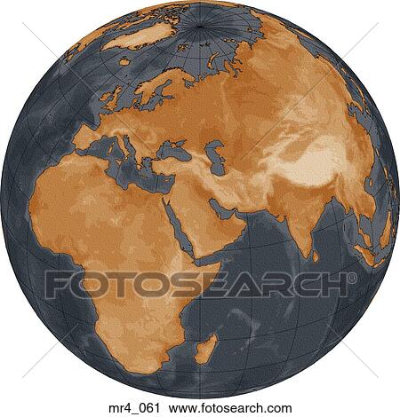 Stock Image - middle east, asia, map, globe, europe, africa. Fotosearch