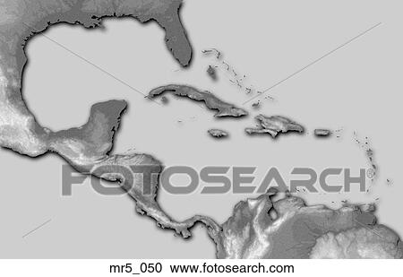 Stock Image - caribbean, map, relief, terrain, topographic. Fotosearch