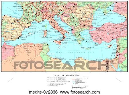地中海の地図 で 国 境界線 画像コレクション Medite 0726 Fotosearch