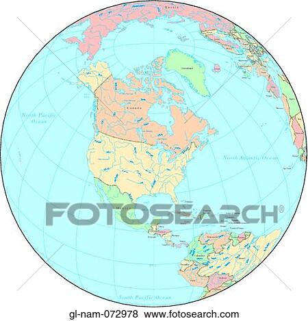 Stock Photo - Globe over North America, with Country Boundaries. Fotosearch