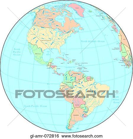 Globe over the Americas, with Country Boundaries View Large Photo Image Stock Photograph - Globe over the Americas, with Country Boundaries. Fotosearch