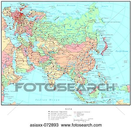 Stock Image - Map of Asia, with Country Boundaries. Fotosearch