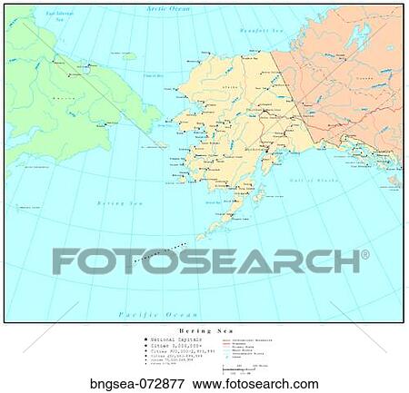 Stock Photo - Map of Bering Sea, with Country Boundaries. Fotosearch