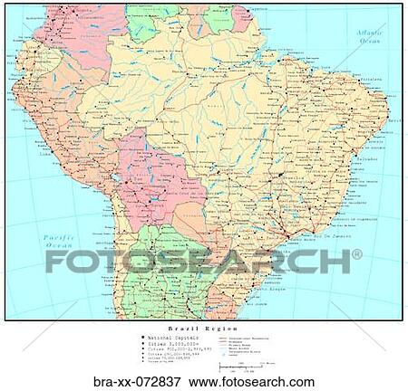 Stock Photo - Map of Brazil Region, with Country Boundaries. Fotosearch