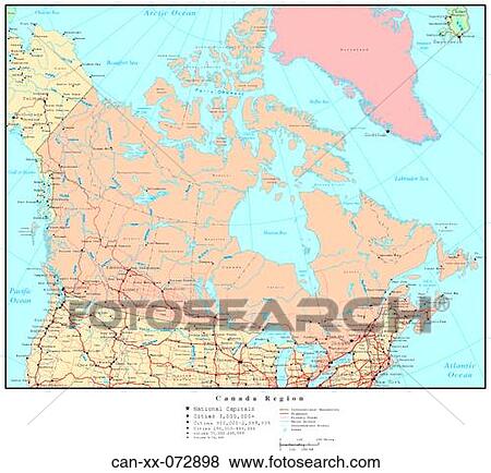 Stock Photo - Map of Canada Region, with Country Boundaries. Fotosearch