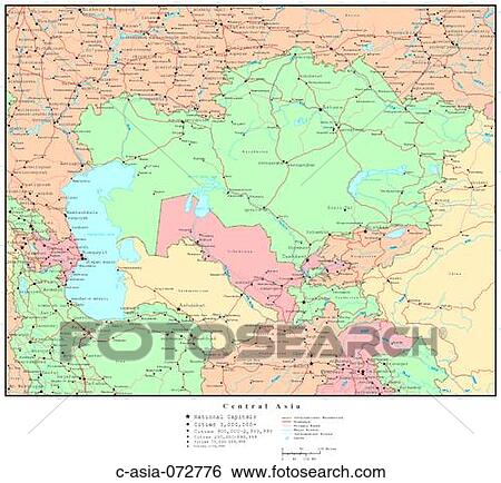 Stock Photograph - Map of Central Asia, with Country Boundaries. Fotosearch