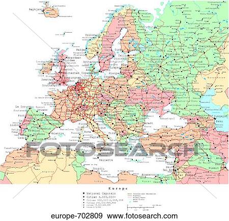 Stock Photo - Map of Europe, with Country Boundaries. Fotosearch