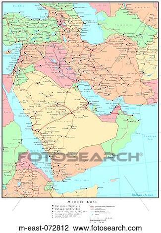 Stock Image - Map of Middle East, with Country Boundaries. Fotosearch