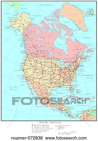 Stock Photo - Map of North America, with Country Boundaries. Fotosearch