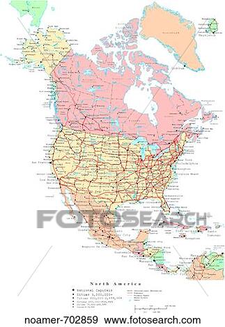 Stock Photo - Map of North America, with Country Boundaries. Fotosearch