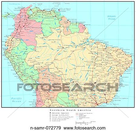 Map Of Northern South America With Country Boundaries Stock Photo