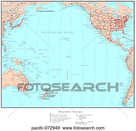 Stock Photo - Map of Pacific Ocean, with Country Boundaries. Fotosearch