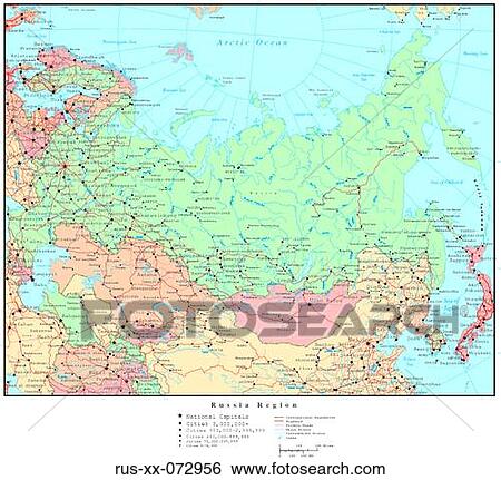 Stock Photograph - Map of Russia Region, with Country Boundaries. Fotosearch