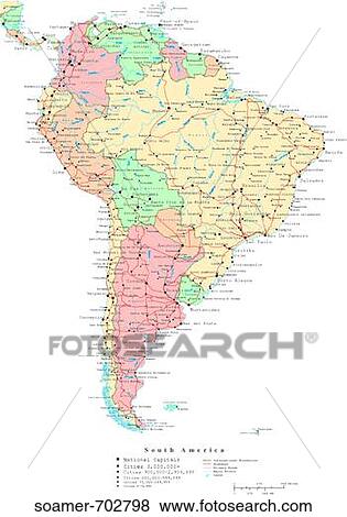 Stock Photo - Map of South America, with Country Boundaries. Fotosearch
