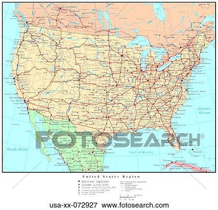 Picture of Map of USA Region, with Country Boundaries usa-xx-072927 ...