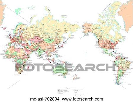 Picture - Map of World, with Country Boundaries. Fotosearch