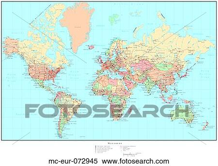 Stock Photography - Map of World, with Country Boundaries. Fotosearch