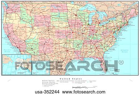 Picture - map, political, united states, usa, states. Fotosearch