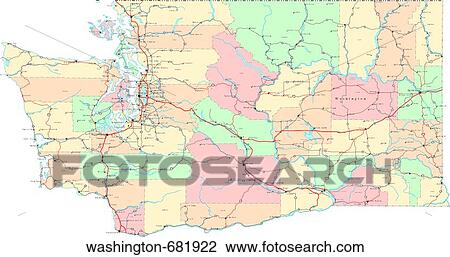 Stock Image - map, political, united states, usa, states. Fotosearch