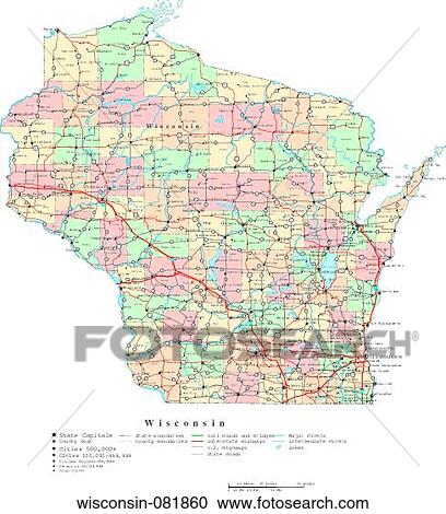Stock Image - map, political, united states, usa, states. Fotosearch
