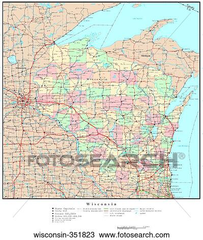 Stock Image - map, political, united states, usa, states. Fotosearch