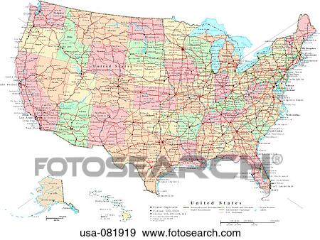Stock Photo - map, political, united states, usa, states. Fotosearch