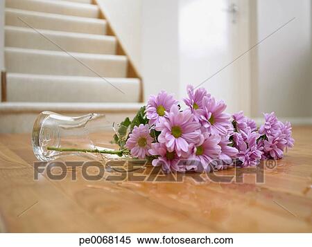 Broken Vase Of Flowers On Floor Stock Photography Pe0068145