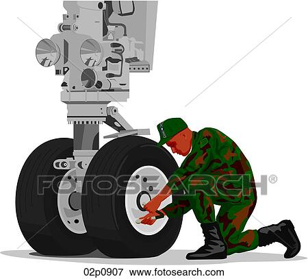 Clip Art - checking airplane tire. Fotosearch