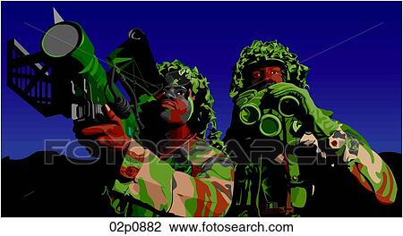 Clipart - firing stinger at night. Fotosearch
