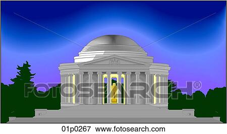 Clip Art of jefferson memorial at dusk 01p0267 - Search Clipart ...