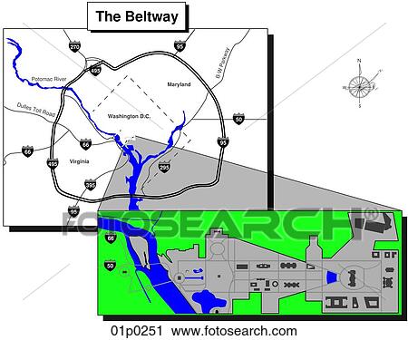 Clipart - beltway w monuments. Fotosearch