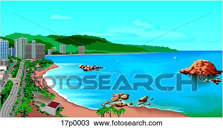 Clipart - Bahia de Acapulco. Fotosearch