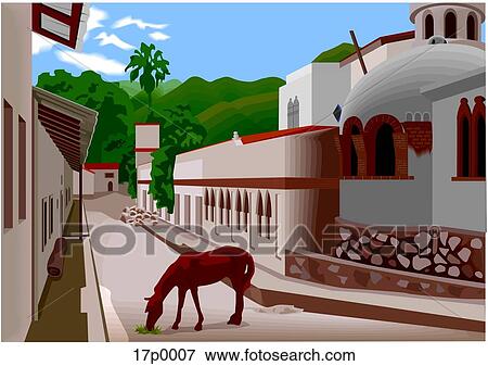 Clip Art - Callejon de Pueblo. Fotosearch