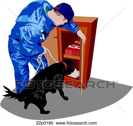 Clipart - dog searching for drugs. Fotosearch
