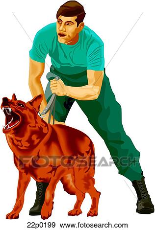 Clip Art - k-9 with trainer. Fotosearch