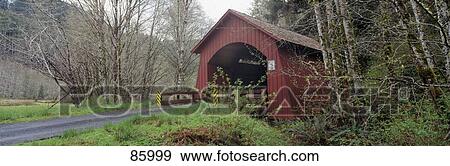 Stock Photo - Covered Bridge over Yachats River Lincoln County OR. Fotosearch
